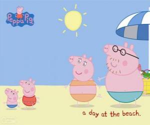 yapboz Kumsaldaki ailesini ile Peppa Pig